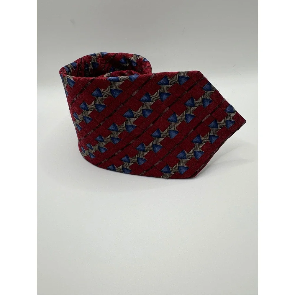 Studio S Mens Geometric Silk Blend Necktie Red Blue Gold Classic Wide Tie